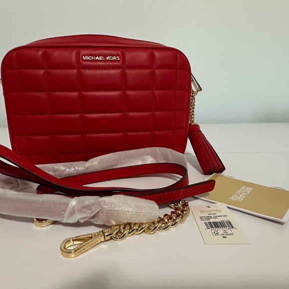 MICHAEL MICHAEL KORS Jet Set Medium Quilted Leather Crossbody Bag, Red - Picture 11 of 13